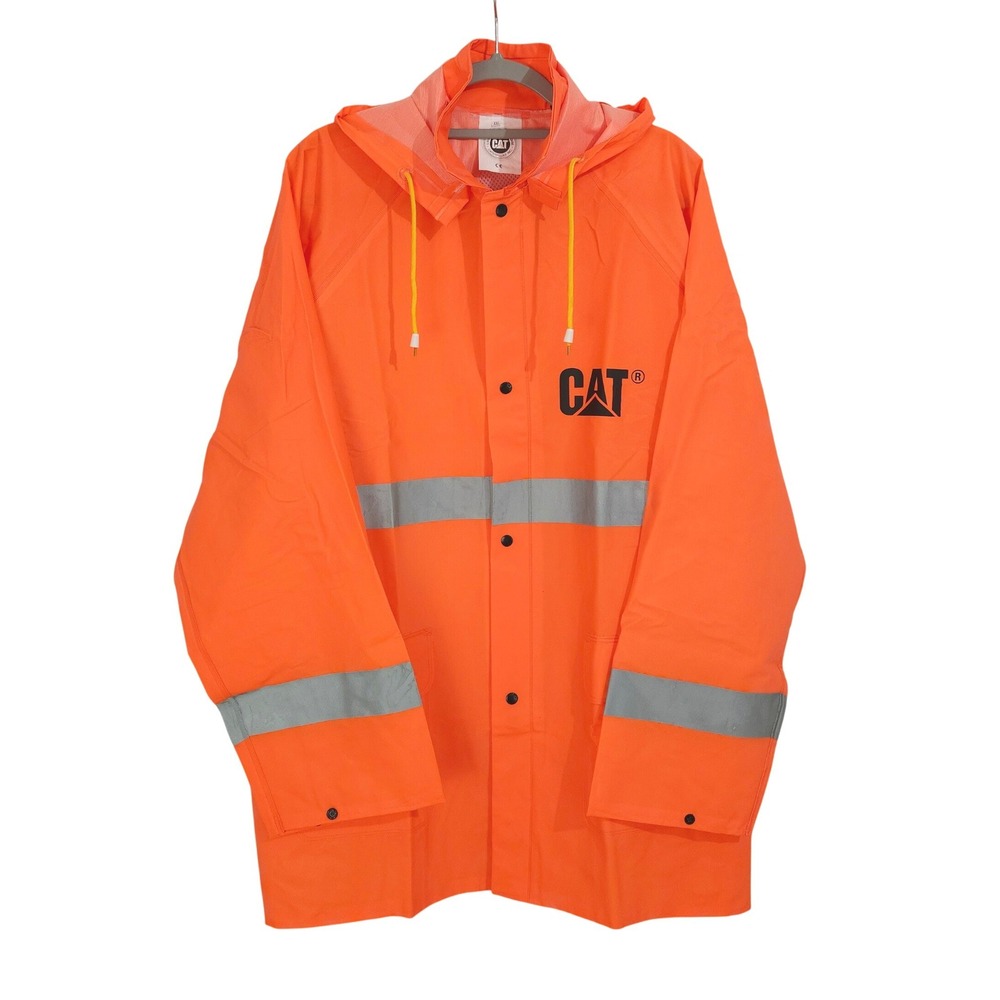 CAT Caterpillar Hi-Vis Reflective Waterproof Hooded Rain Jacket Adult XXL Orange